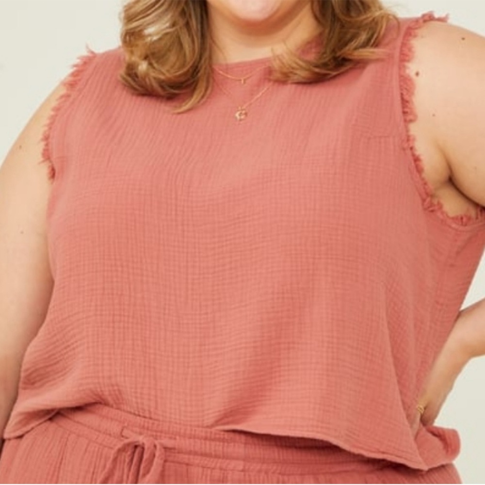 Like New Arula Orange Peach Lightweight Gauze Fringe Tank Top Size: 1X A 14-16